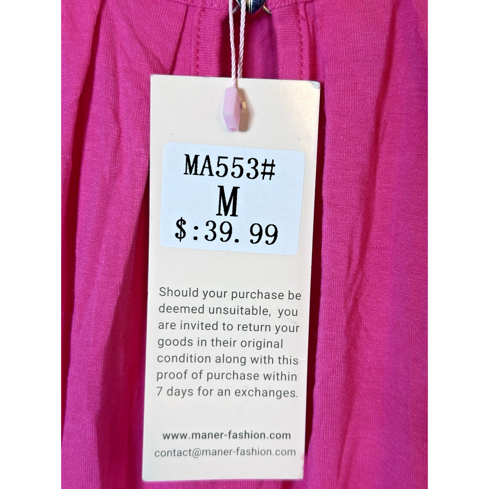 Maner Top Women's Med M Hot Pink Beaded Sleeveless Pleated Neck Keyhole New NWT - Picture 5 of 10